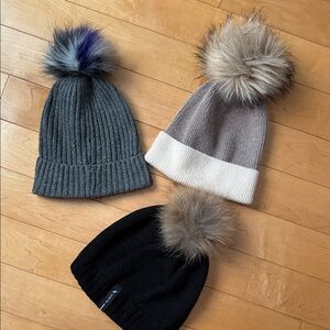 Pom-Pom Hat Set - Gray, Tan, Black